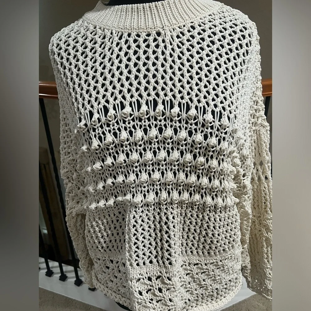 BUCKET LIST Cream Open-Knit Crochet Sweater - Lightweight Layering, WOMEN SIZE S